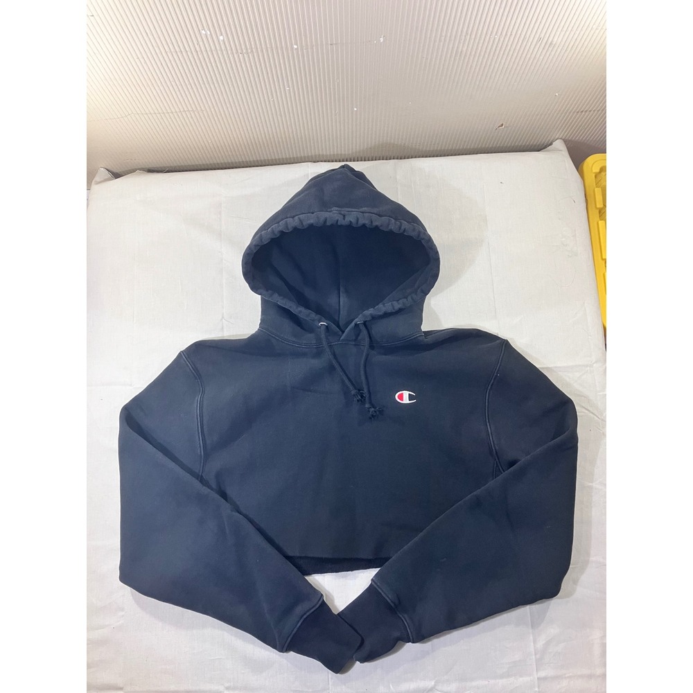Champion Reverse Weave Cropped Hoodie Black XSmall‎ Womens Logo Sweatshirt